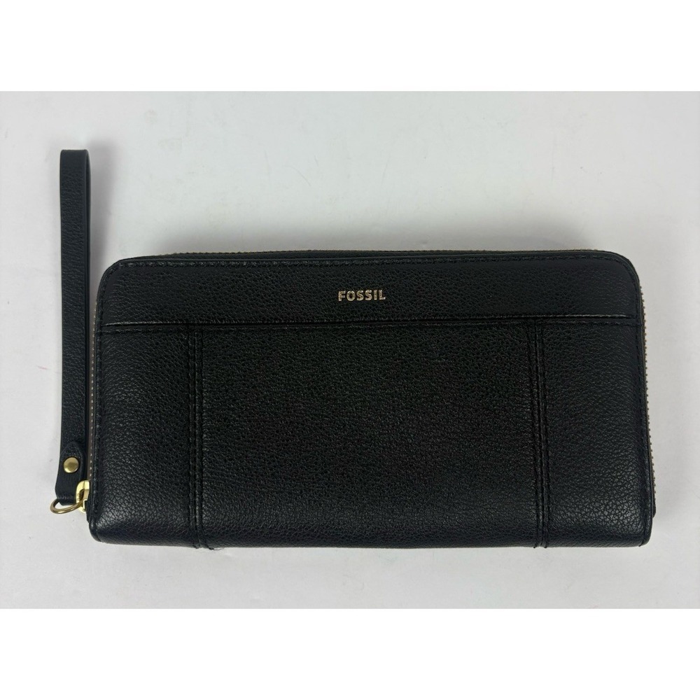 NWT Fossil Jori Zip Women's Black Leather Wristlet Clutch Wallet
